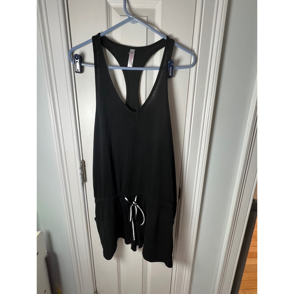 Xhilaration Black Sleeveless Racerback Romper Drawstring Waist Pockets Large